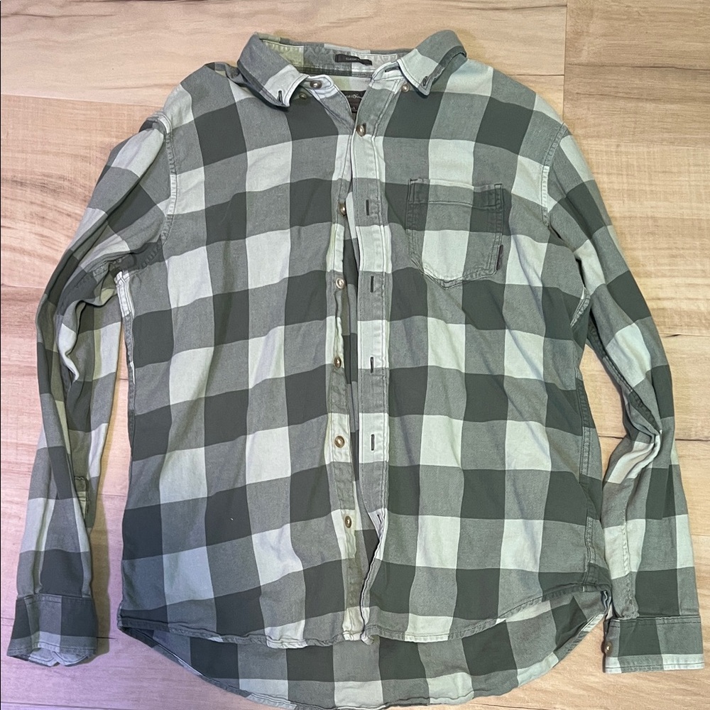 Eddie Bauer Gray and White Plaid Button-Down Shirt